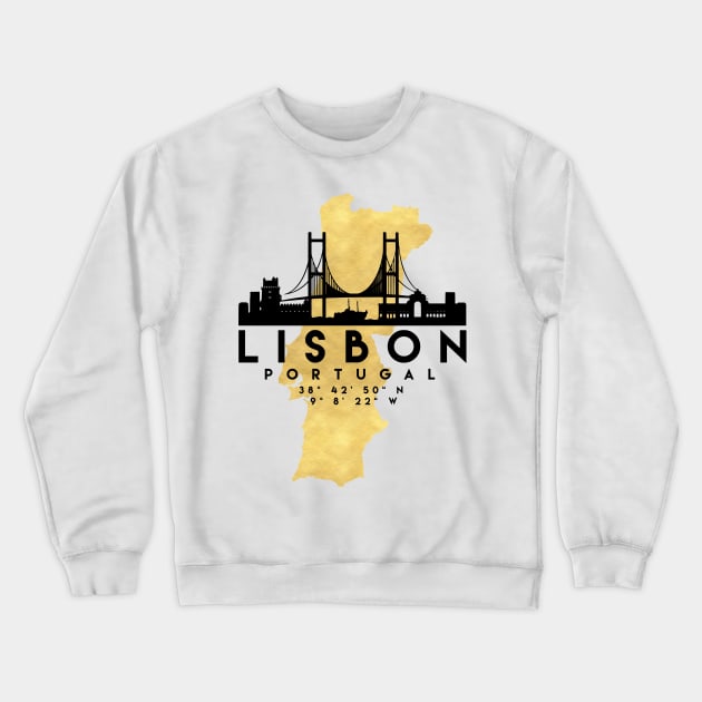 Lisbon Portugal Skyline Map Art Crewneck Sweatshirt by deificusArt